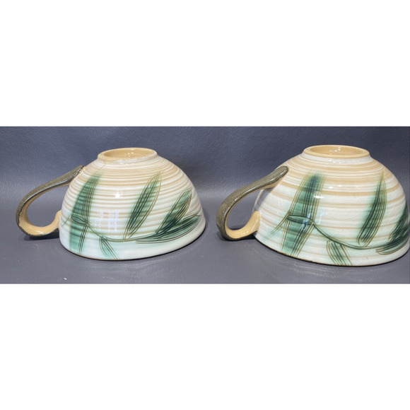 Showa Stone Ware Bamboo Pattern Tea Coffee Cups (2) W/ Saucers (2) Hand Crafted - Picture 6 of 14